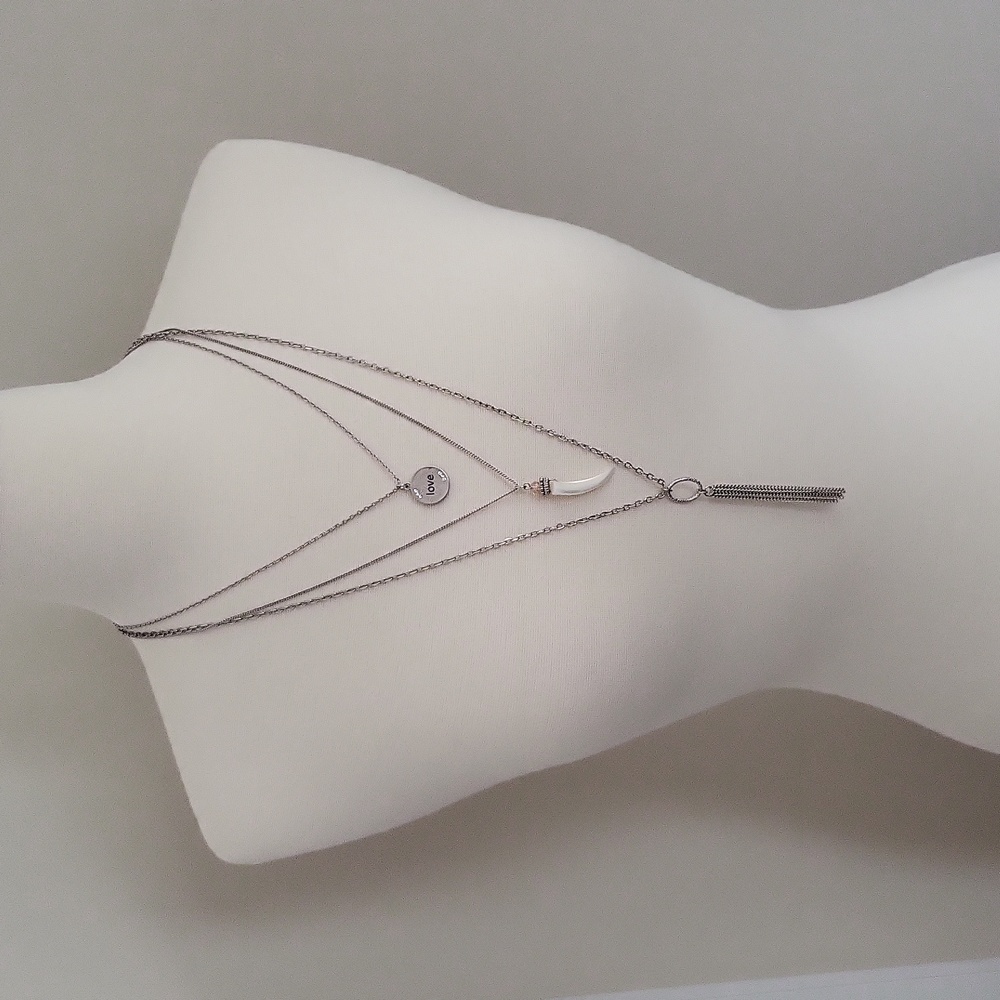 Triple Layer Necklace - 3 Strand Silver